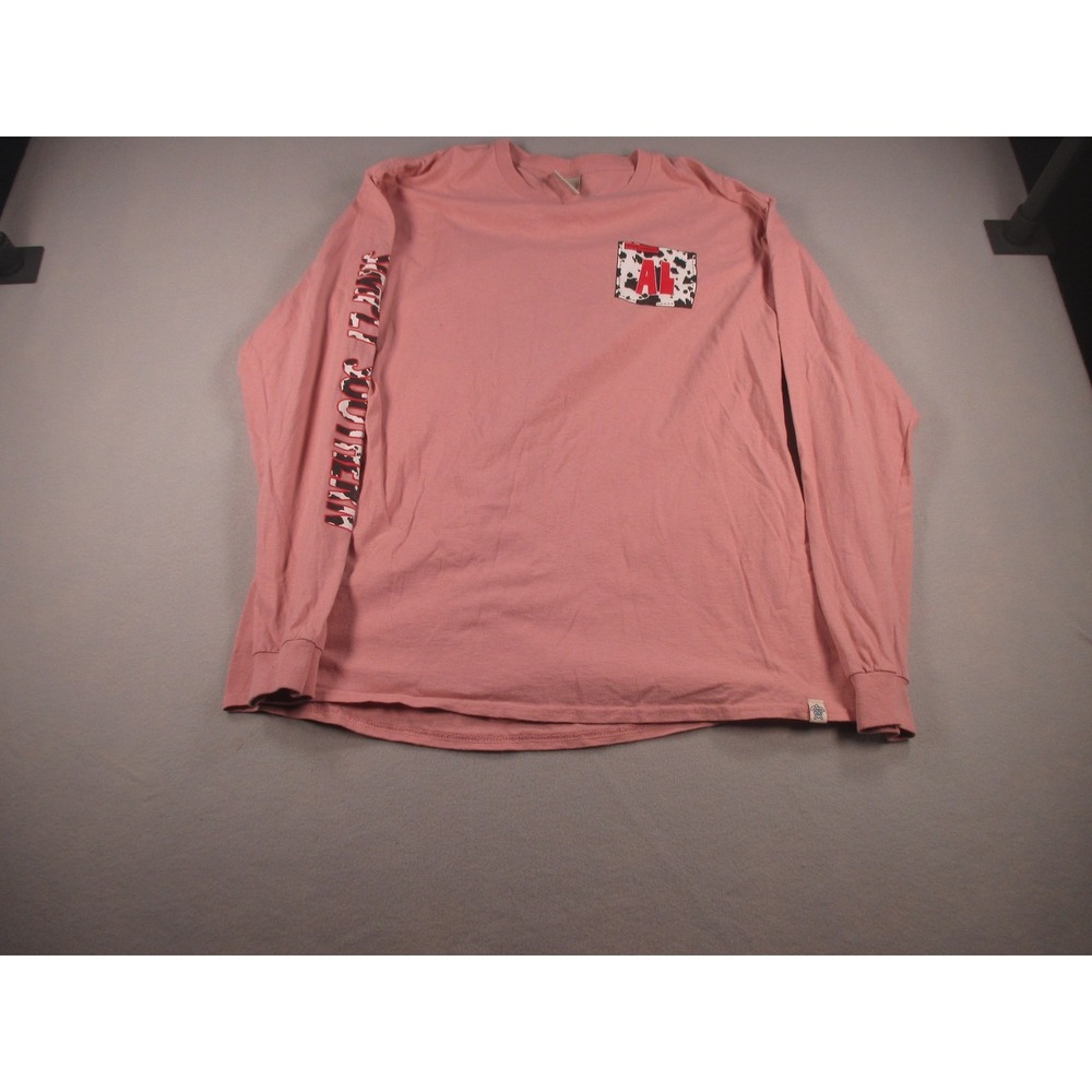 Simply Southern Alabama Cow Print Pink Long Sleeve Graphic Tee Juniors Large